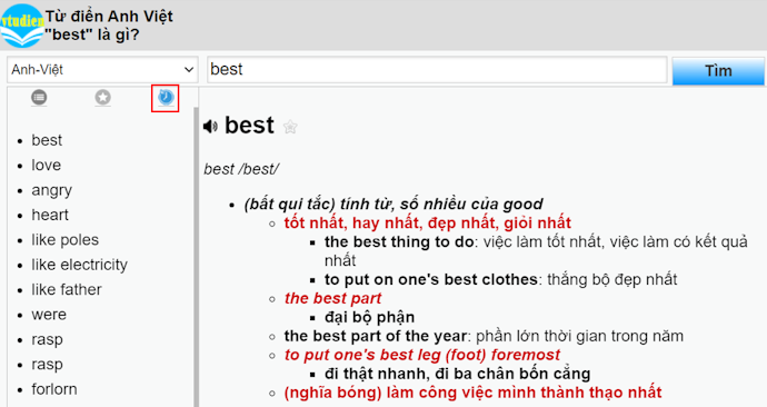 Chú Ý Đến Tính Năng Lịch Sử Tra Từ