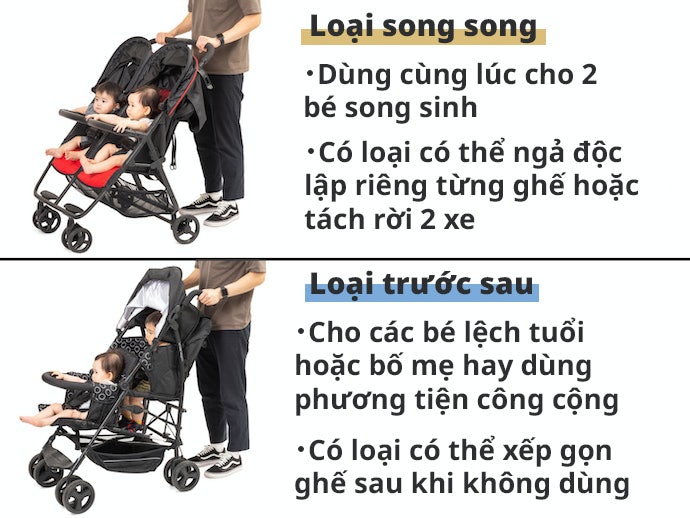 Xe Đẩy Đôi Cho 2 Bé: Bé Sinh Đôi Nên Chọn Loại Song Song