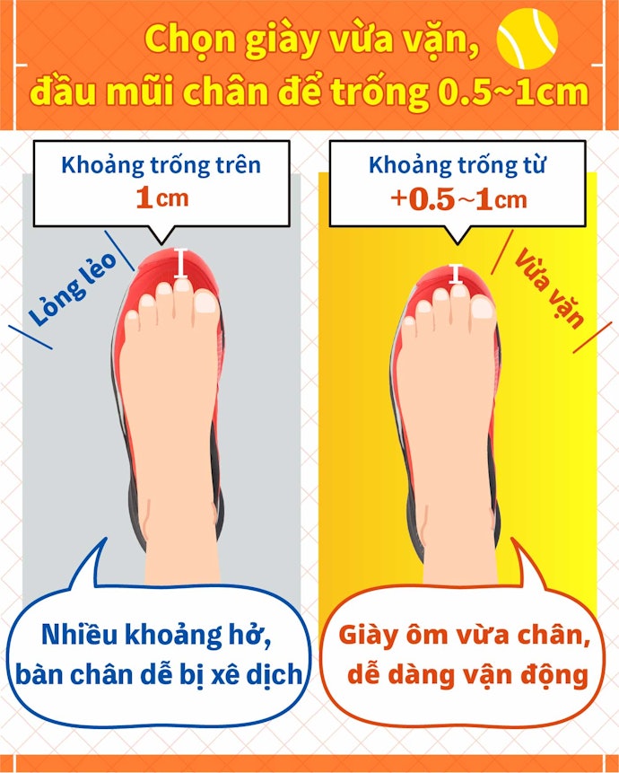 Chọn Size Dài Hơn Chiều Dài Chân 0.5~1cm