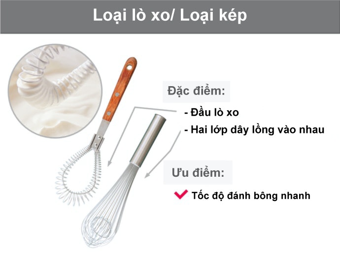 Loại Lò Xo / Loại Kép: Làm Bông Lòng Trắng Trứng Nhanh Chóng