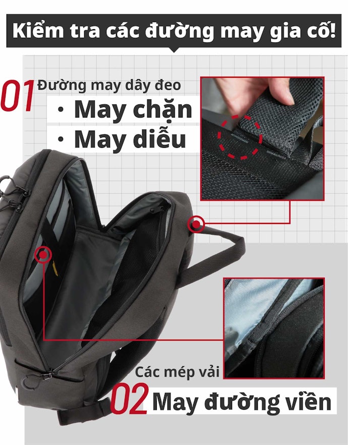Kiểm Tra Điểm Khâu Giữa Dây Đeo Với Thân Balo
