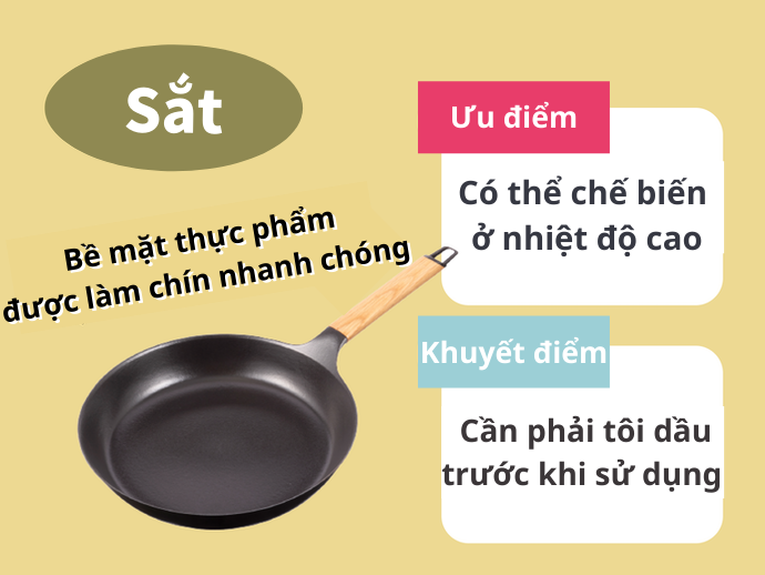 Chảo Sắt: Có Thể Dùng Ở Nhiệt Độ Cao. Phù Hợp Cho Món Steak Và Món Xào