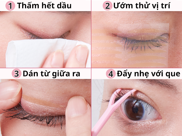 Dán Miếng Kích Mí Theo Bốn Bước