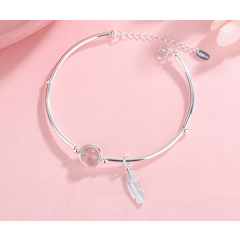 Vòng Tay Nữ Bạc Dâu Tây Lông Vũ Bảo Ngọc Jewelry