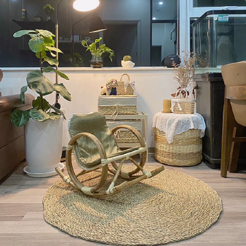 Thảm Cói Trải Sàn Hình Tròn Decor Nhà Cửa 1