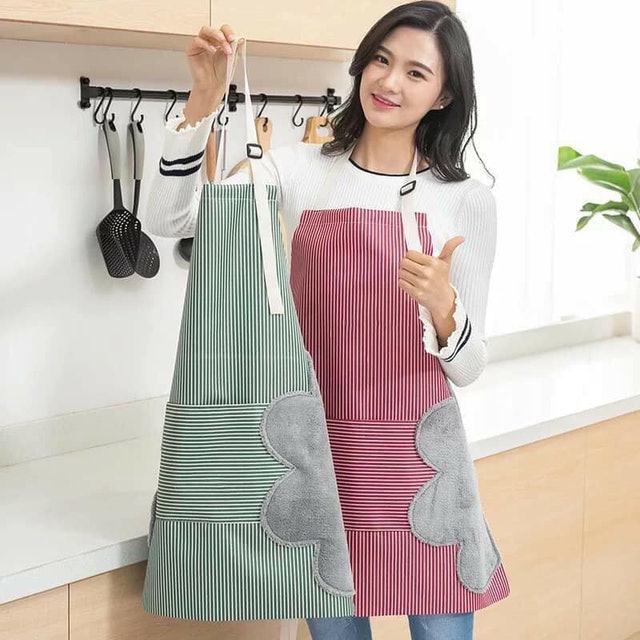 Tạp Dề Kẻ Hoa Có Khăn Lau Tay Bên Hông 2