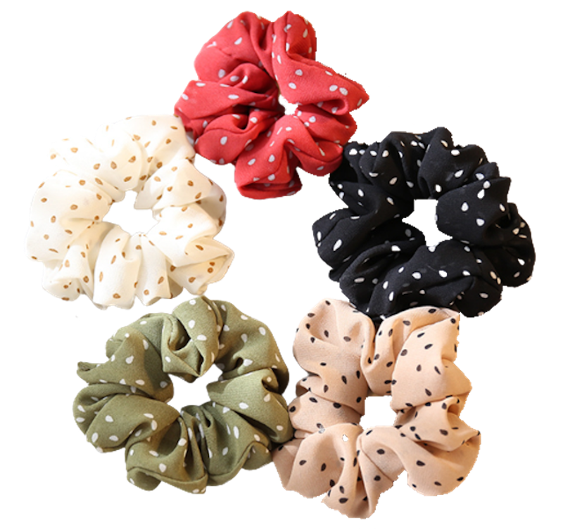 Scrunchies Vải Chiffon Họa Tiết Chấm Bi 1