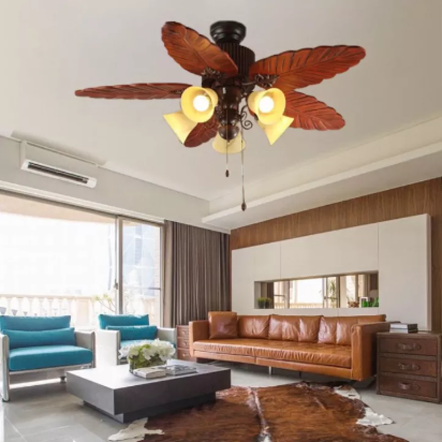 Quạt Trần Đèn Diệp Hương Tiêu Lá Gỗ 1