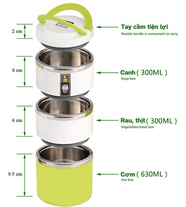 Hộp Cơm Ba Tầng Ruột Inox 2