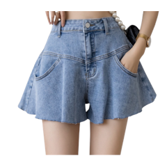Quần Short Jeans Lưng Cao Dáng Xòe Aiori