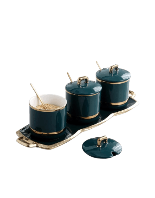 Set 3 Hũ Gia Vị Xanh Viền Vàng 1