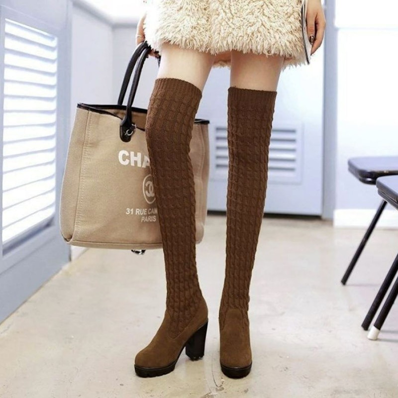 Giày Bốt Cổ Cao Qua Gối Bằng Len 3