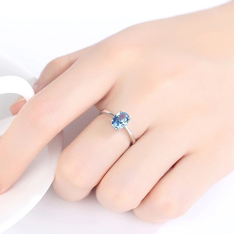 Nhẫn Bạc Nữ Đá Topaz Xanh 2