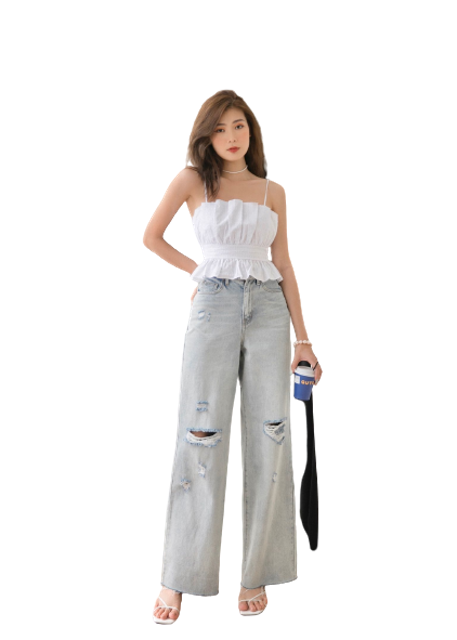Quần Jeans Suông MIEU Mài Rách - HJN03 1