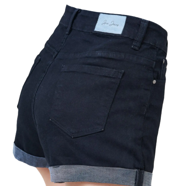 Quần Short Jean Nữ Đen Lưng Cao Lật Line 2