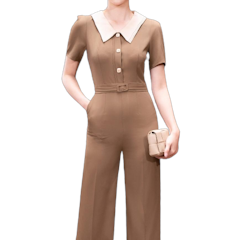Jumpsuit Nữ Áo Cổ Sen Tay Ngắn