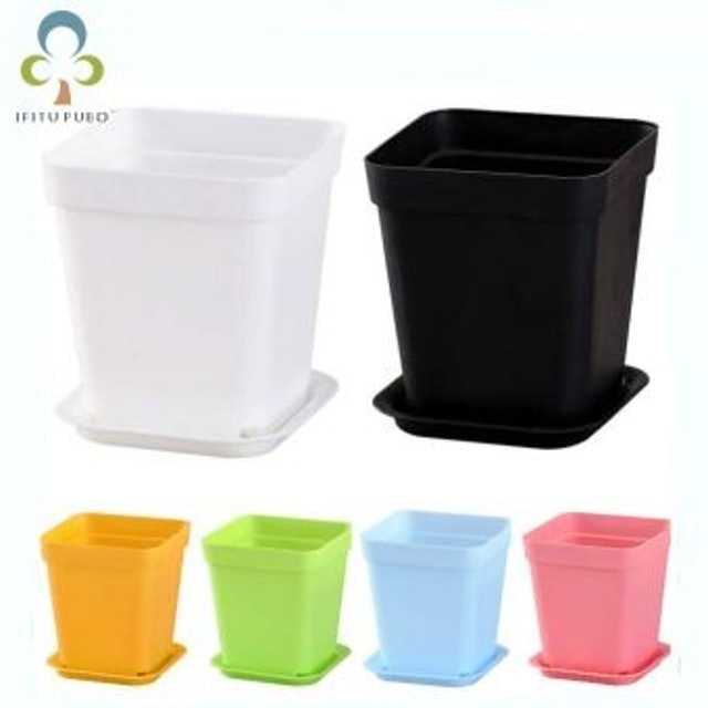 Chậu Hoa Nhựa 7 Màu Đế Vuông  2