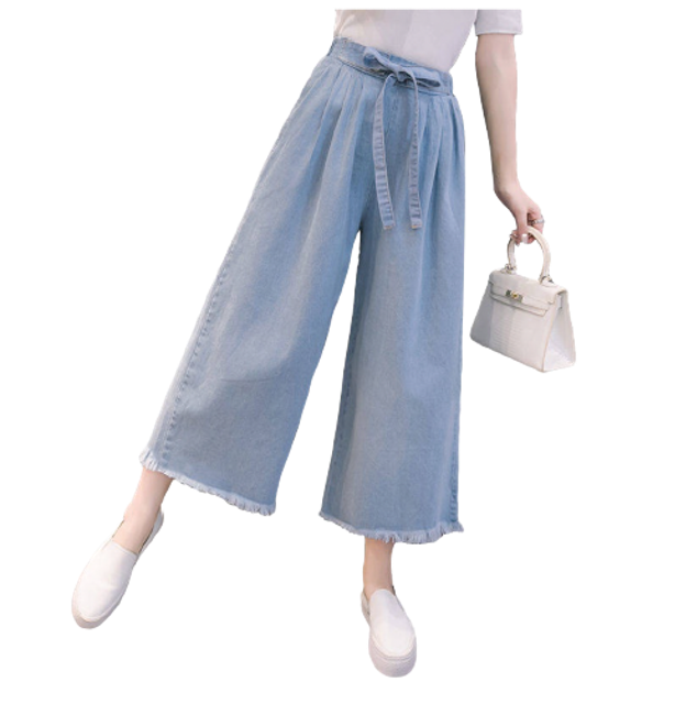 Quần Denim Lửng Ống Rộng Lưng Cao Co Giãn Plus Size Cho Nữ 1