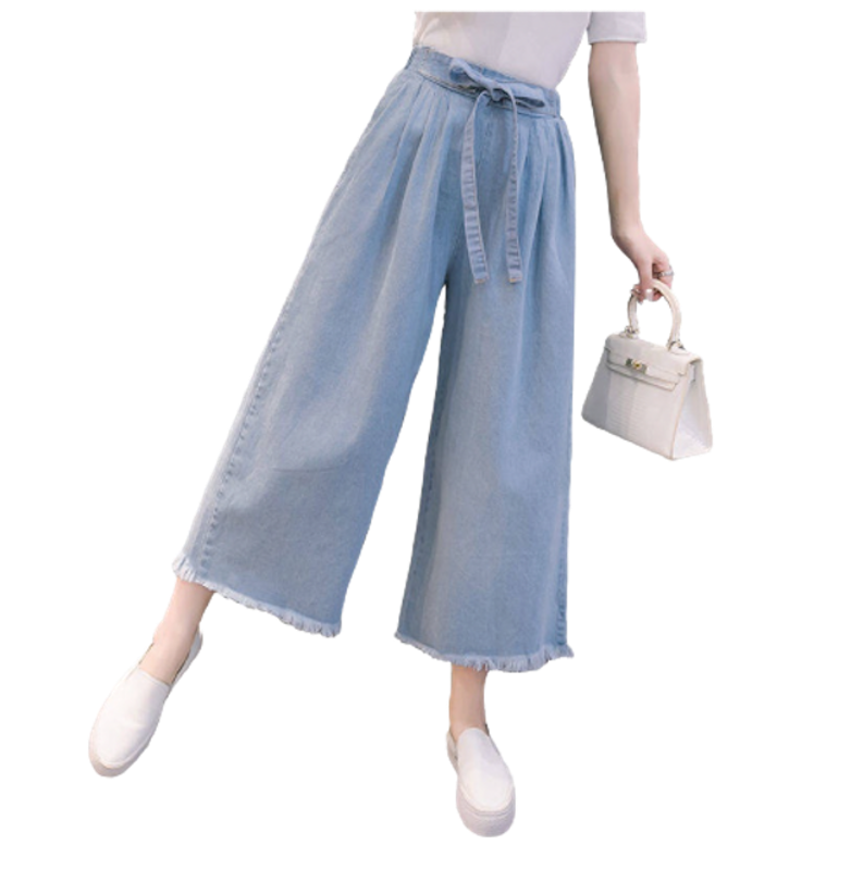 Quần Denim Lửng Ống Rộng Lưng Cao Co Giãn Plus Size Cho Nữ 1
