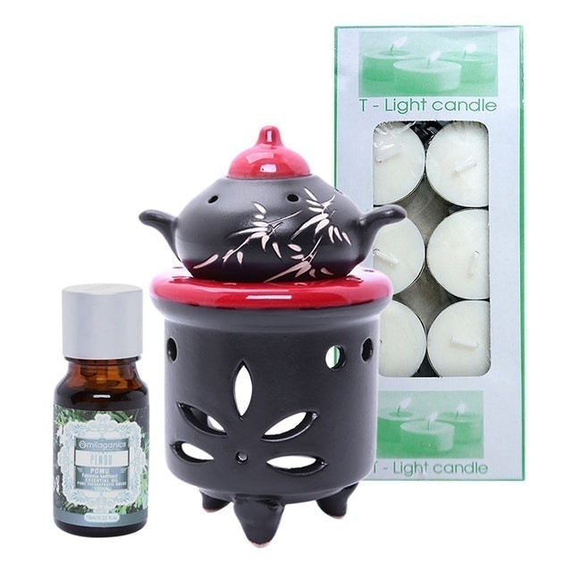 Combo Đèn Xông Tinh Dầu Nến Hình Ấm Milaganics + Nến Tealight (Hộp 10 Viên) 1