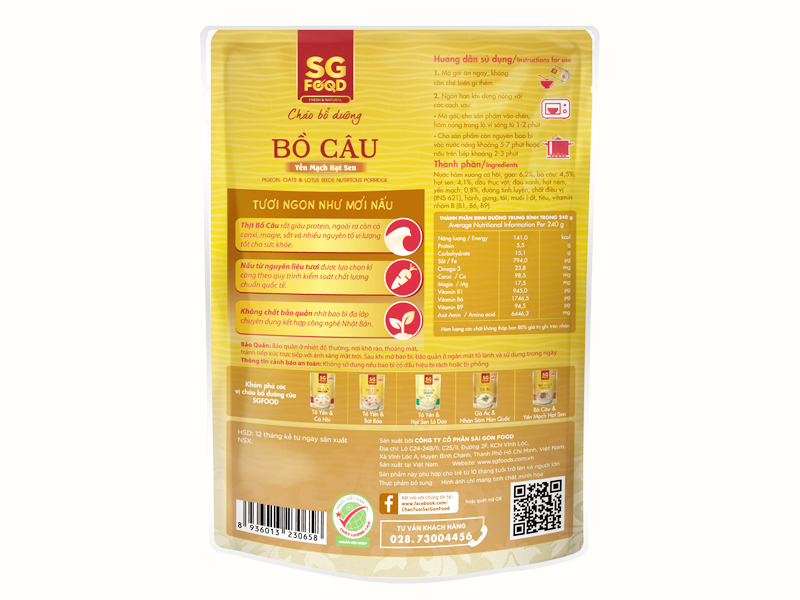 Cháo Bổ Dưỡng Bồ Câu Yến Mạch Hạt Sen SGFood  2